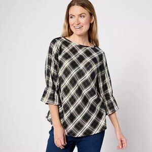 Denim & Co, Signature Novelty Top-Black-Small-NEW-A627217